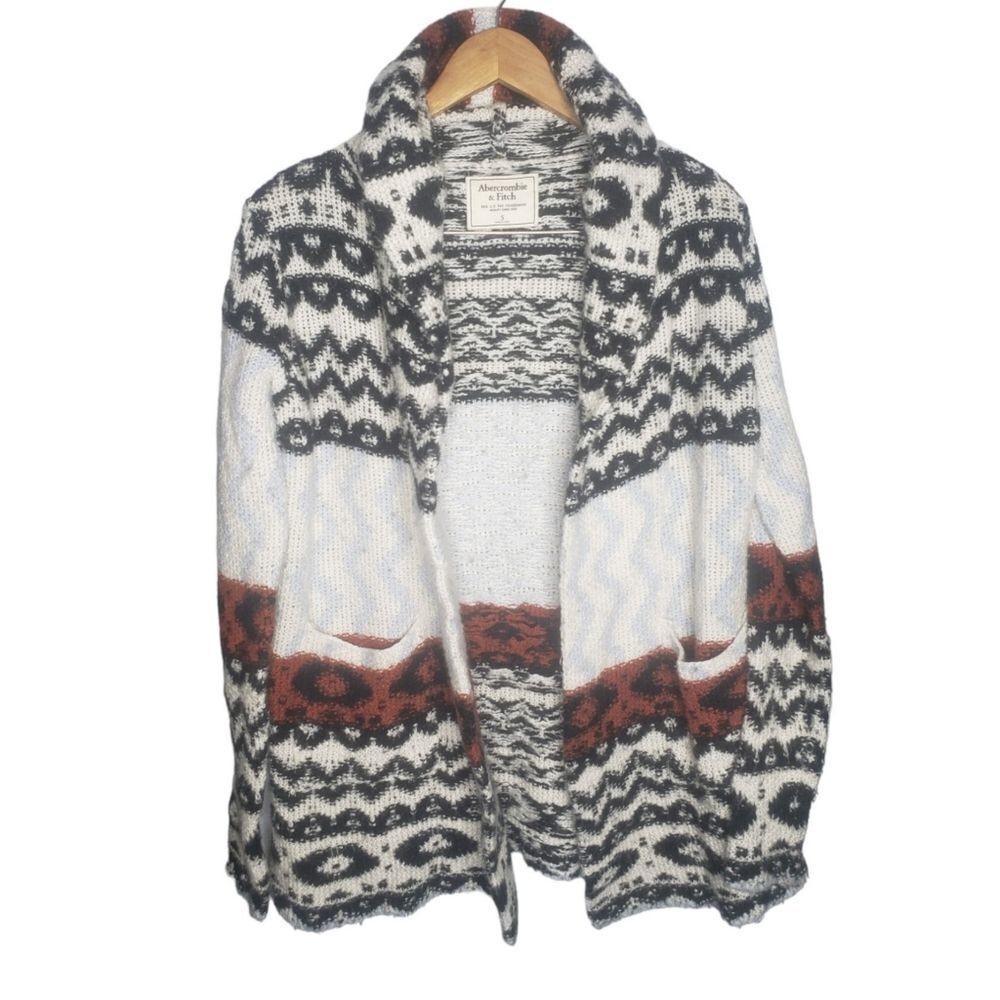 Abercrombie and Fitch brown black and white Aztec tribal print sweater jacket